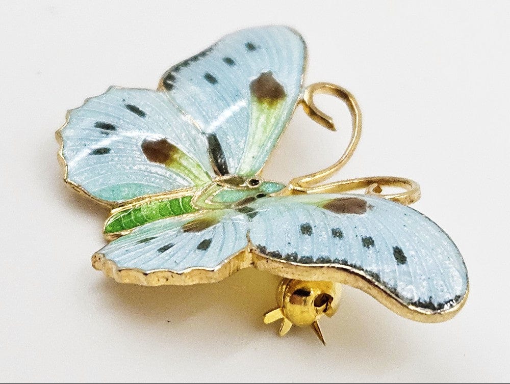 Silver Butterfly Jewelry MCM Gilt Sterling Silver Guilloche Enamel Scandinavian Style Butterfly Brooch
