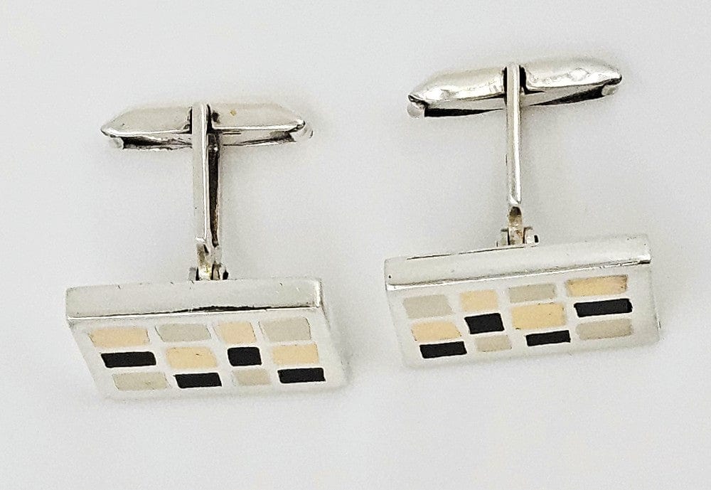 Silver Taxco Cufflinks Jewelry Mid Century Modern Taxco Sterling w Inlay Scandinavian Mod Style Cufflinks