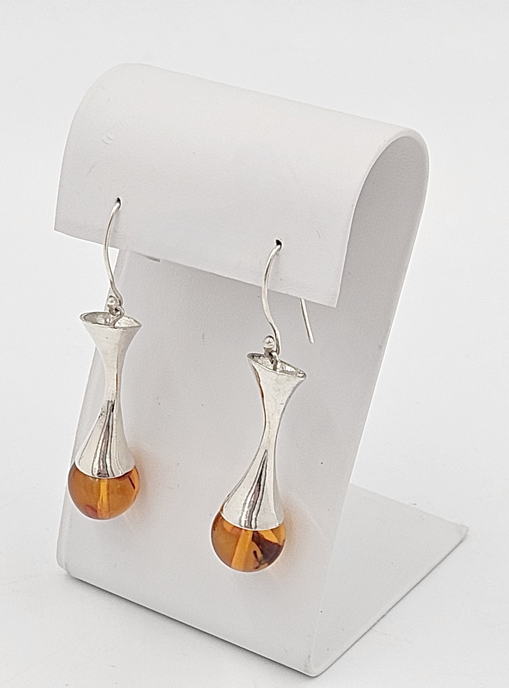 Sterling and Amber Set Jewelry Vintage Scandinavian Sterling & Amber Modernist Brooch & Earrings Set
