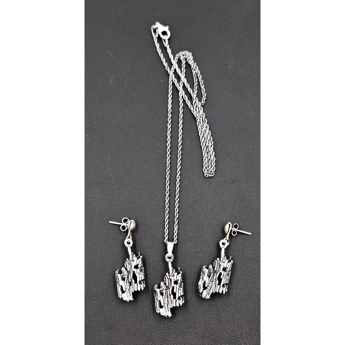 Sterling Brutalist Set Jewelry Vintage Sterling Silver Brutalist Necklace &amp; Earrings Set - Signed