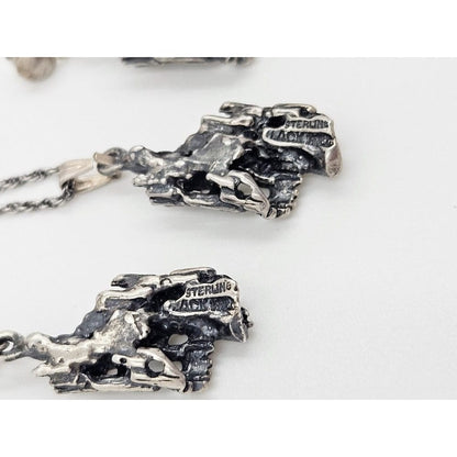 Sterling Brutalist Set Jewelry Vintage Sterling Silver Brutalist Necklace &amp; Earrings Set - Signed