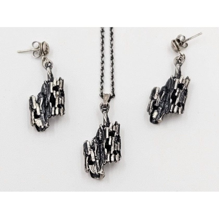 Sterling Brutalist Set Jewelry Vintage Sterling Silver Brutalist Necklace &amp; Earrings Set - Signed