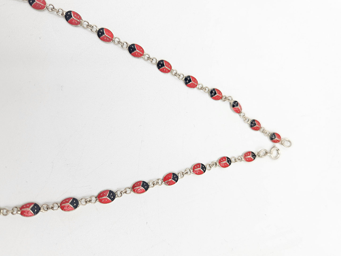Sterling Ladybugs Necklace Jewelry Artisan Signed Sterling Silver & Guilloche Enamel Ladybugs Necklace