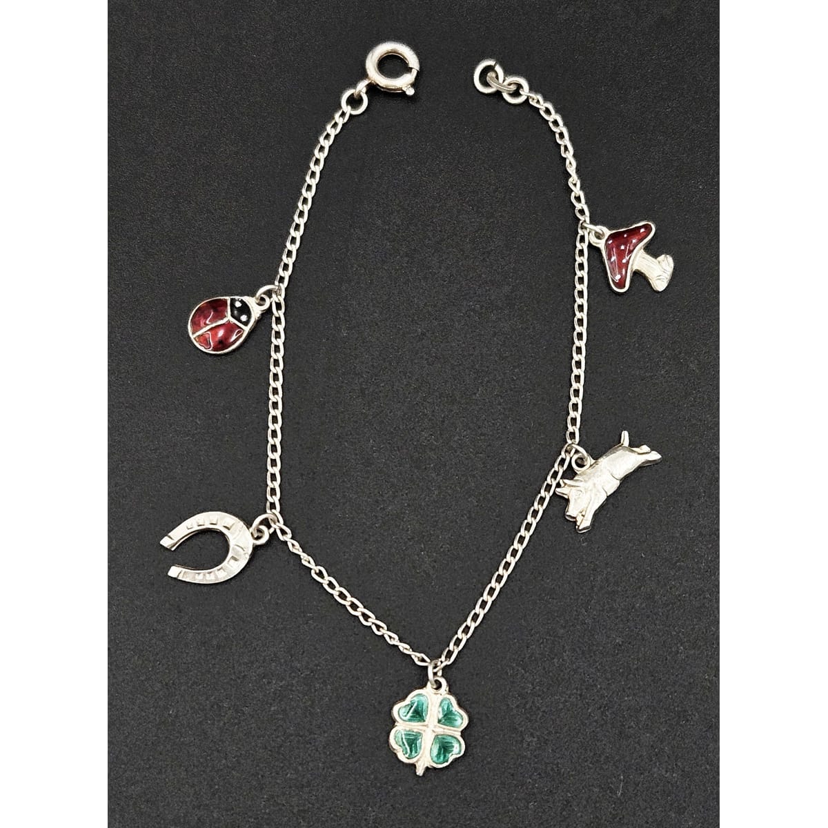 Sterling Scandinavian Lucky Charms Bracelet Jewelry Set of 2 Scandinavian Sterling &amp; Enamel Lucky Charms Bracelets 1940/1950s