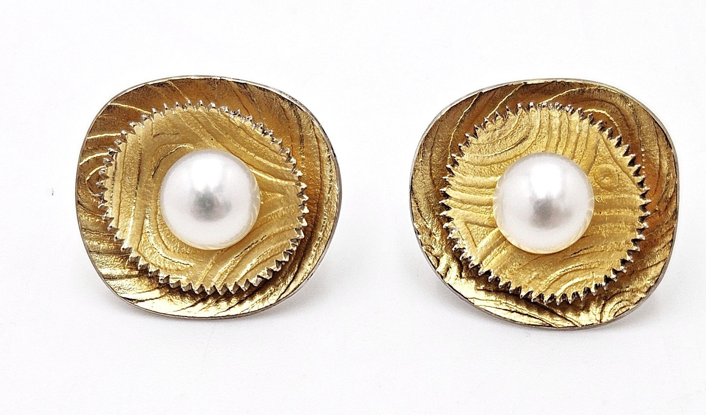Sydney Lynch Jewelry Sydney Lynch Sterling 14k Gold Pearls Abstract Modernist 3D Earrings
