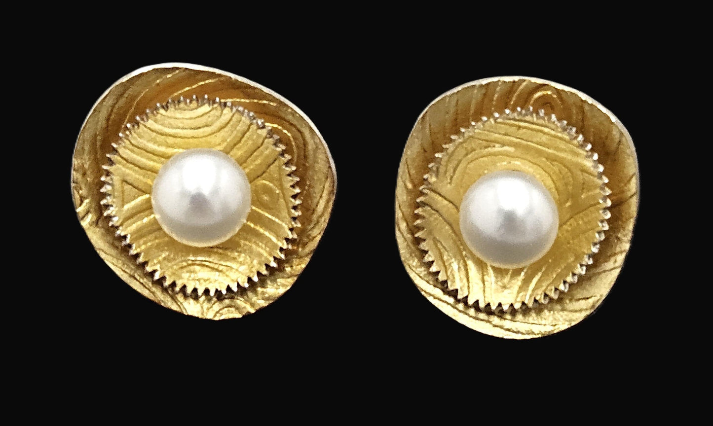 Sydney Lynch Jewelry Sydney Lynch Sterling 14k Gold Pearls Abstract Modernist 3D Earrings