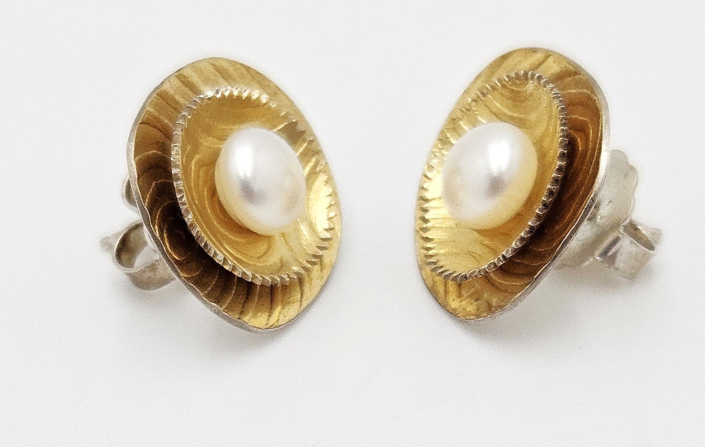Sydney Lynch Jewelry Sydney Lynch Sterling 14k Gold Pearls Abstract Modernist 3D Earrings