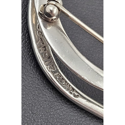 Taxco Sterling Artisan Brooch Jewelry 925 Silver Abstract Mod Brooch XL Mexico 3D Oval Shaped Brooch
