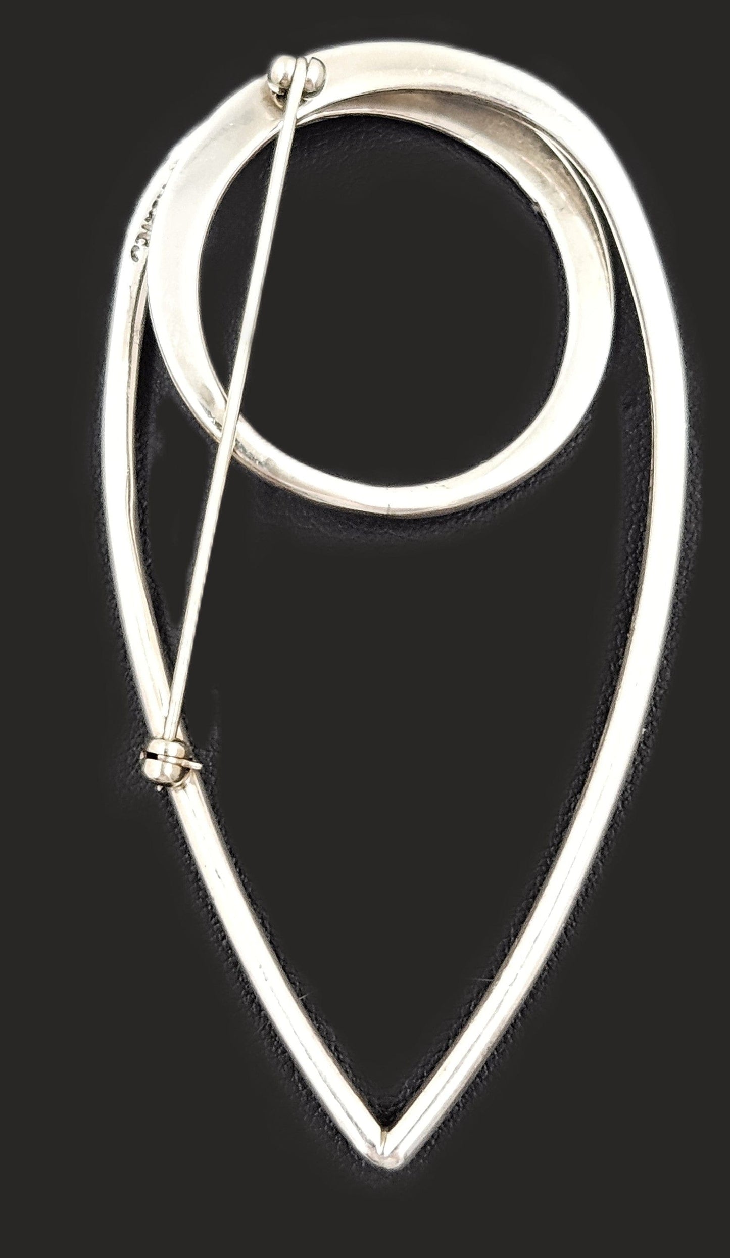 Taxco Sterling Artisan Brooch Jewelry 925 Silver Abstract Mod Brooch XL Mexico 3D Oval Shaped Brooch