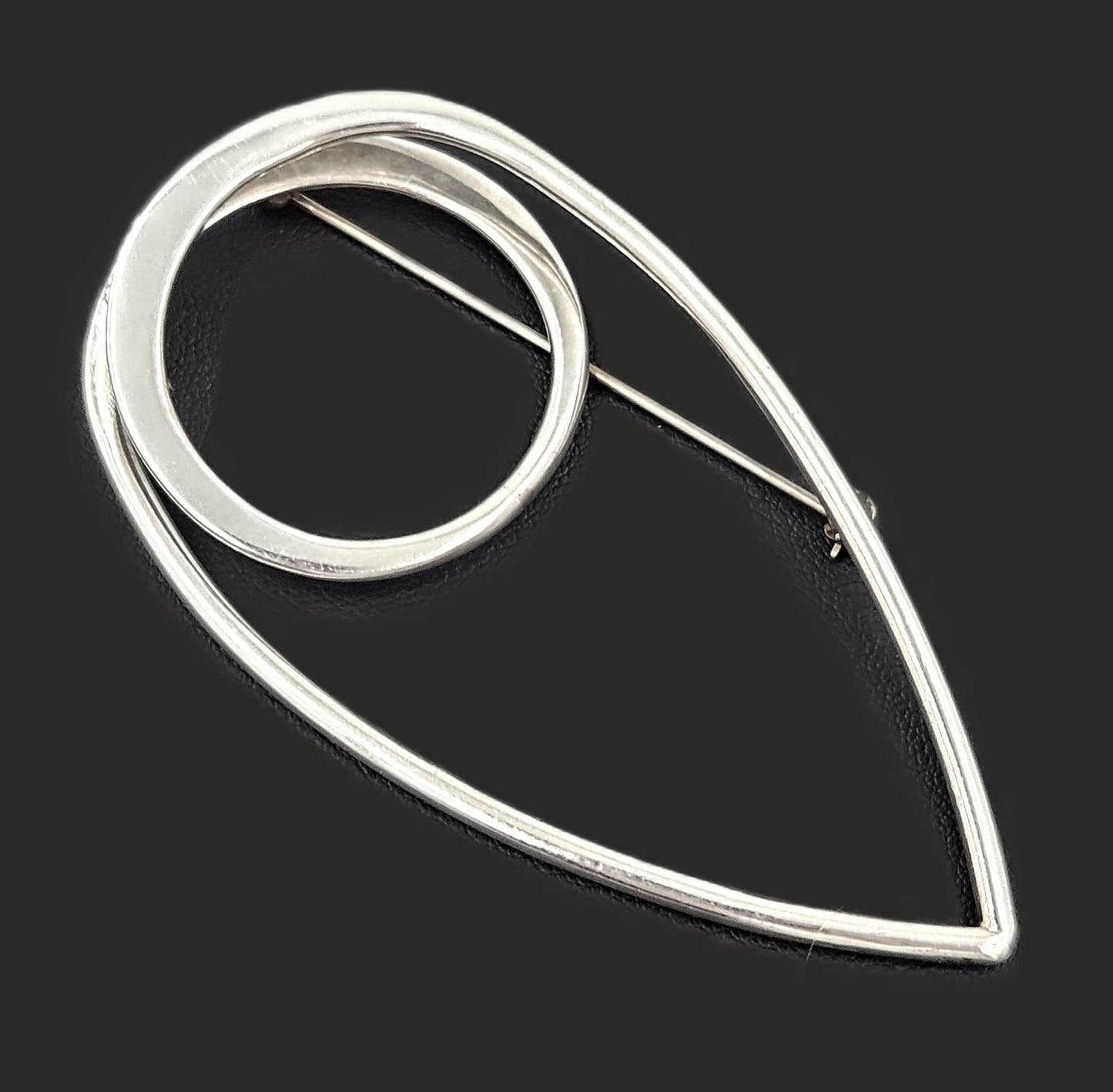 Taxco Sterling Artisan Brooch Jewelry 925 Silver Abstract Mod Brooch XL Mexico 3D Oval Shaped Brooch