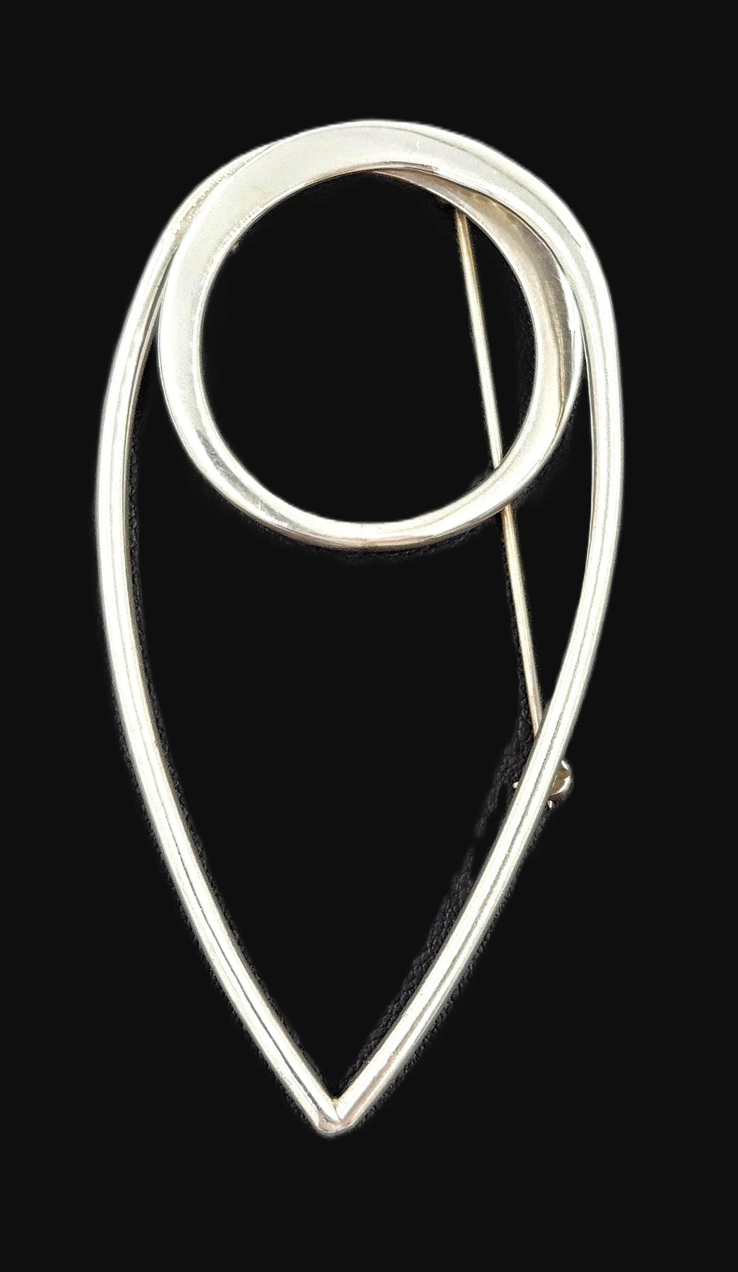 Taxco Sterling Artisan Brooch Jewelry 925 Silver Abstract Mod Brooch XL Mexico 3D Oval Shaped Brooch