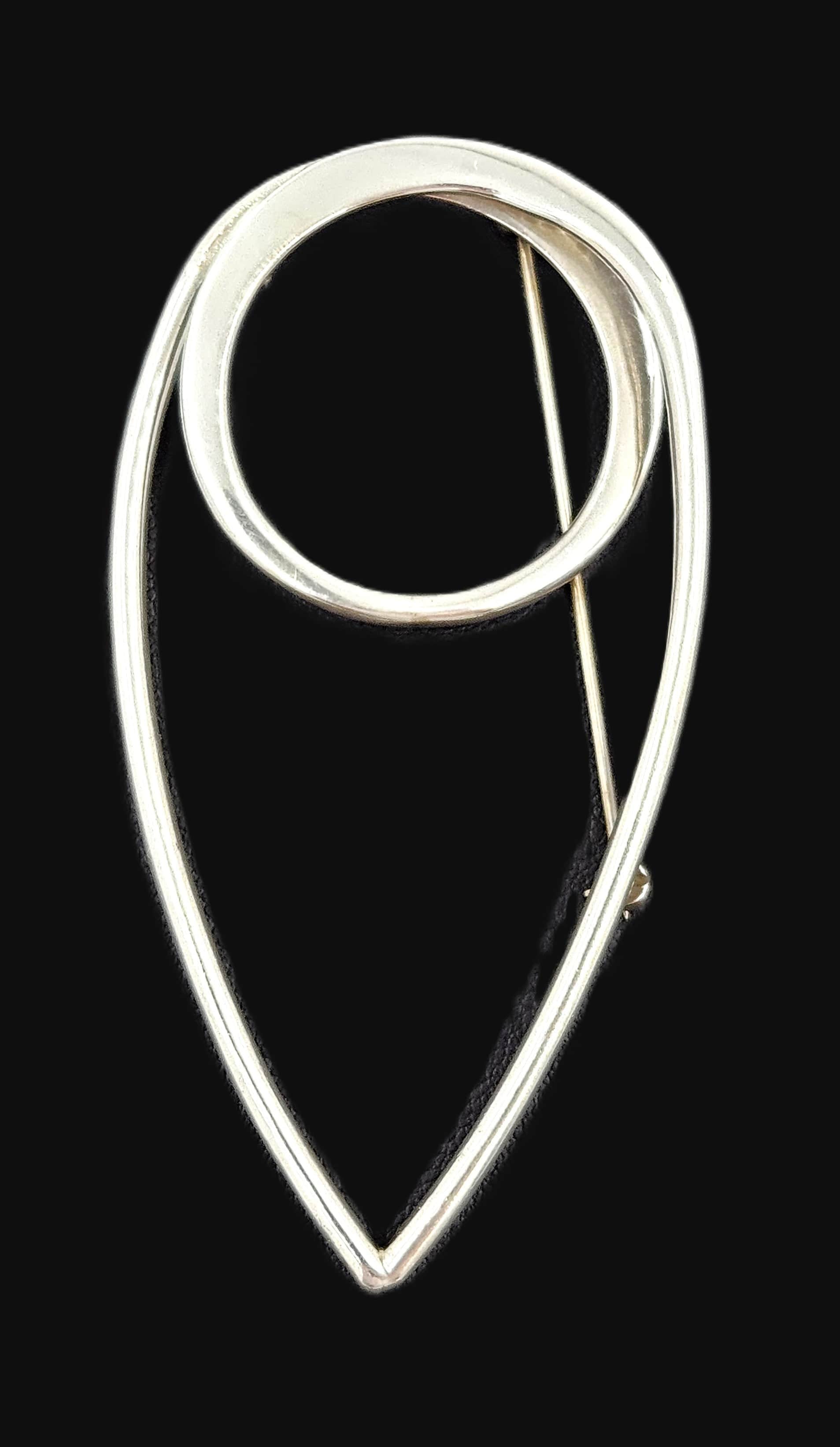 Taxco Sterling Artisan Brooch Jewelry 925 Silver Abstract Mod Brooch XL Mexico 3D Oval Shaped Brooch