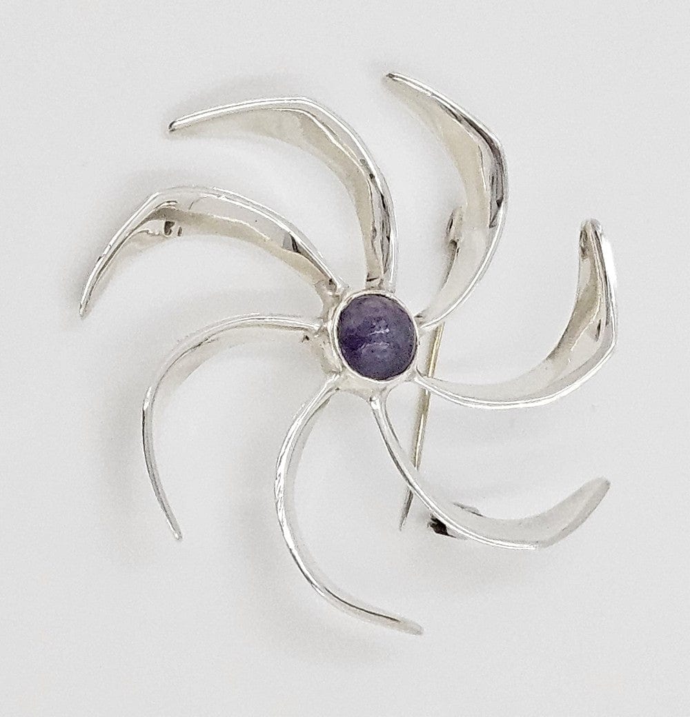 Taxco Sterling Jewelry Taxco Artist JH Sterling Silver & Amethyst Modernist Pin Wheel Brooch C. 1960s