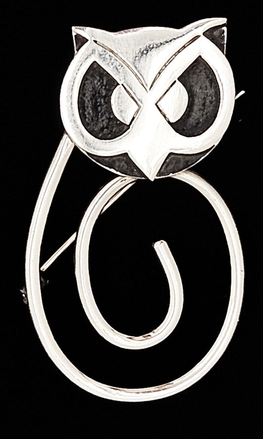 Taxco Sterling Jewelry Taxco Designer Sterling Modernist Impressionism Owl Bird Brooch 1950s