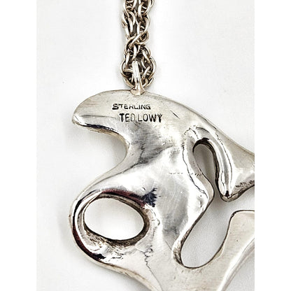 Ted Lowy Jewelry Rare Ted Lowy Sterling Abstract Modernist Amoeba Pendant Necklace 1960s