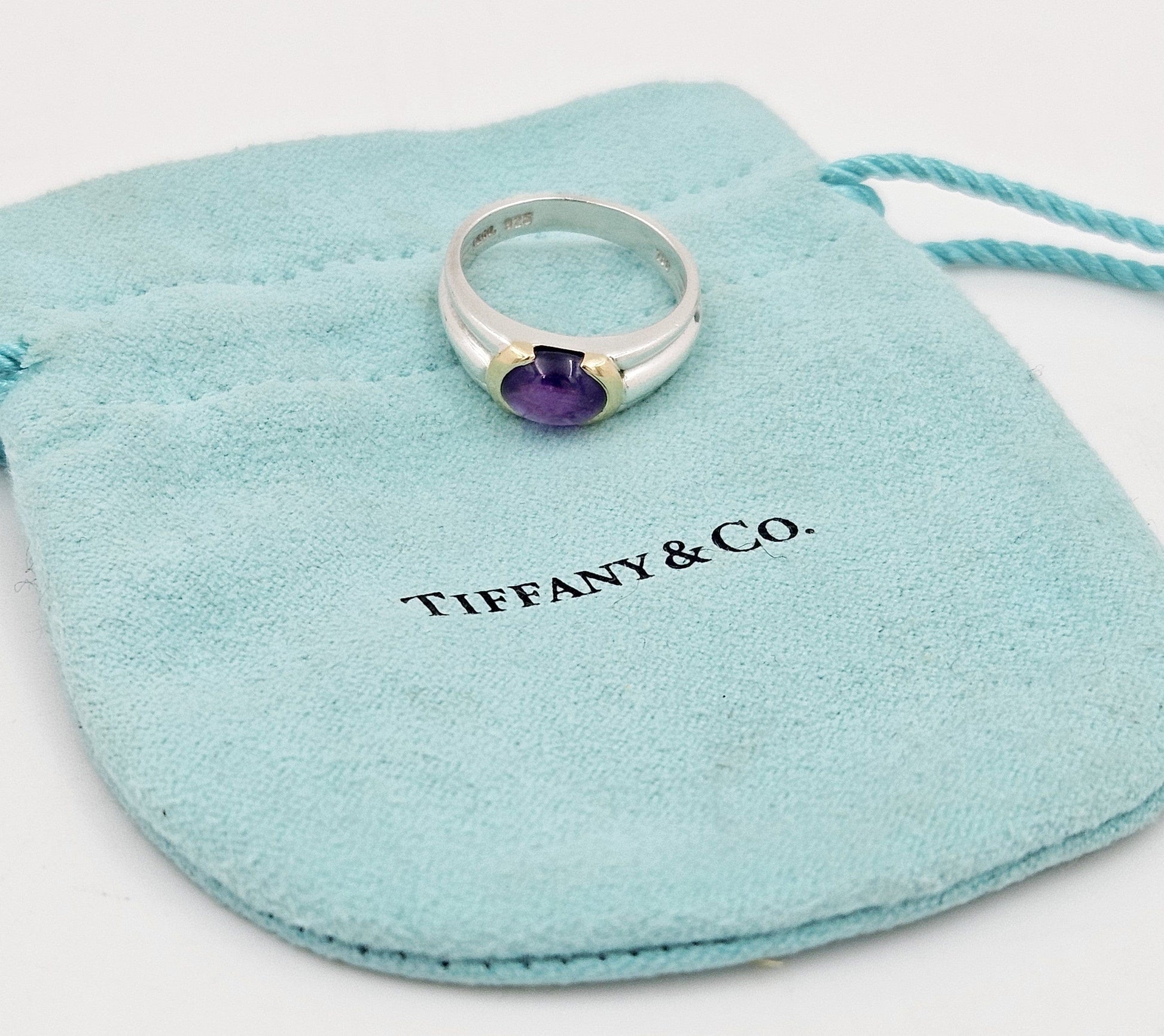 Tiffany & Co. Jewelry Antique Tiffany & Co Sterling 14k Gold Amethyst Ring w/ Bag