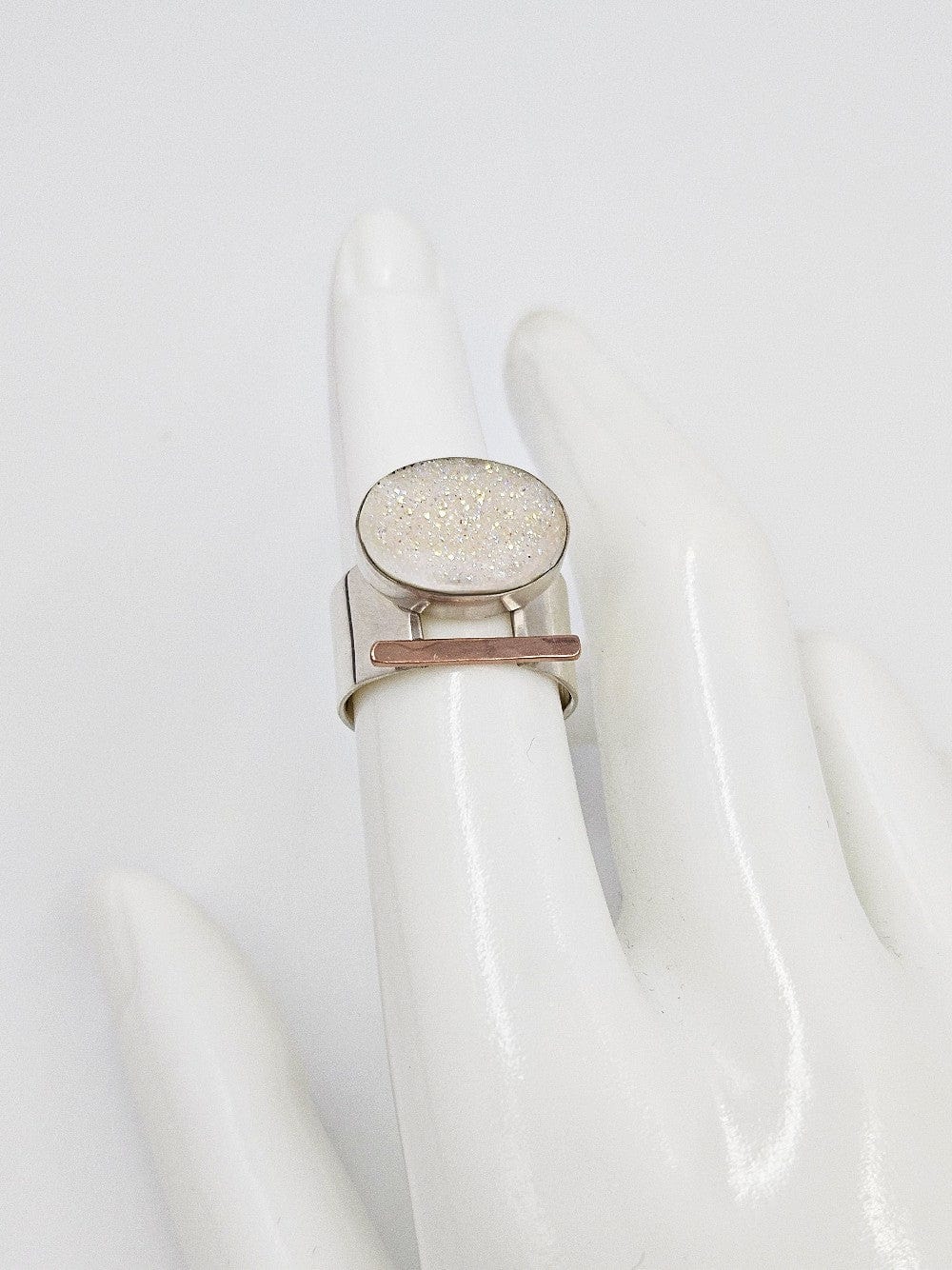 TMCMH Jewelry Designer Modernist Bold Sterling 14k Drusy Quartz Crystal Ring