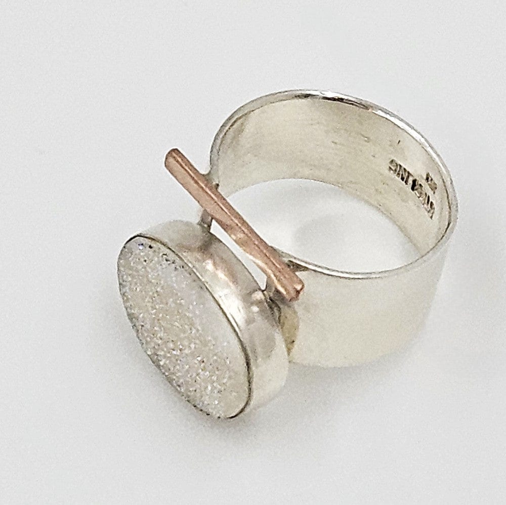 TMCMH Jewelry Designer Modernist Bold Sterling 14k Drusy Quartz Crystal Ring