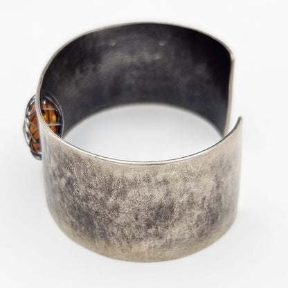TMCMH Jewelry Sterling &amp; Amber Artisan Signed Modernist Cuff Bracelet