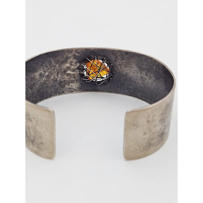 TMCMH Jewelry Sterling &amp; Amber Artisan Signed Modernist Cuff Bracelet