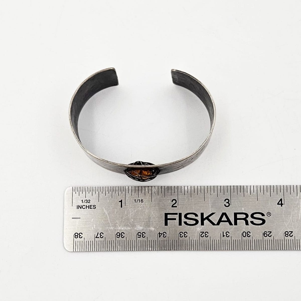 TMCMH Jewelry Sterling &amp; Amber Artisan Signed Modernist Cuff Bracelet