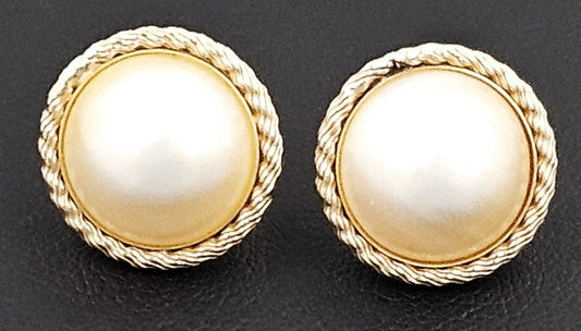 Toyo Pearl Co. Jewelry Vintage Toyo Pearl Co 14k Gold and Mabe Pearl Round Button Stud Earrings 5.5g