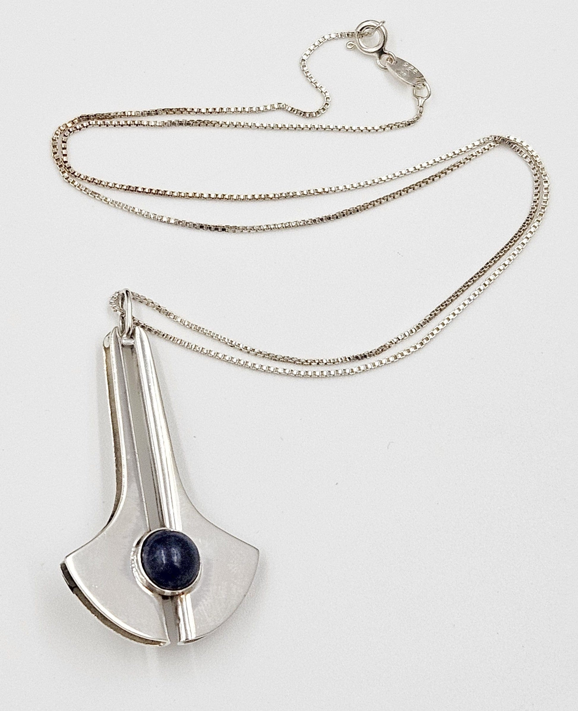 Vintage Poland Artisan Necklace Jewelry Vintage Poland Artisan Modernist Sterling + Lapis Lazuli Pendant Necklace