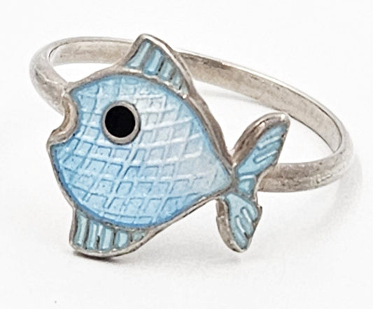 Volmer Bahner Jewelry Danish Designer Volmer Bahner Sterling & Enamel Fish Ring Circa 1950s