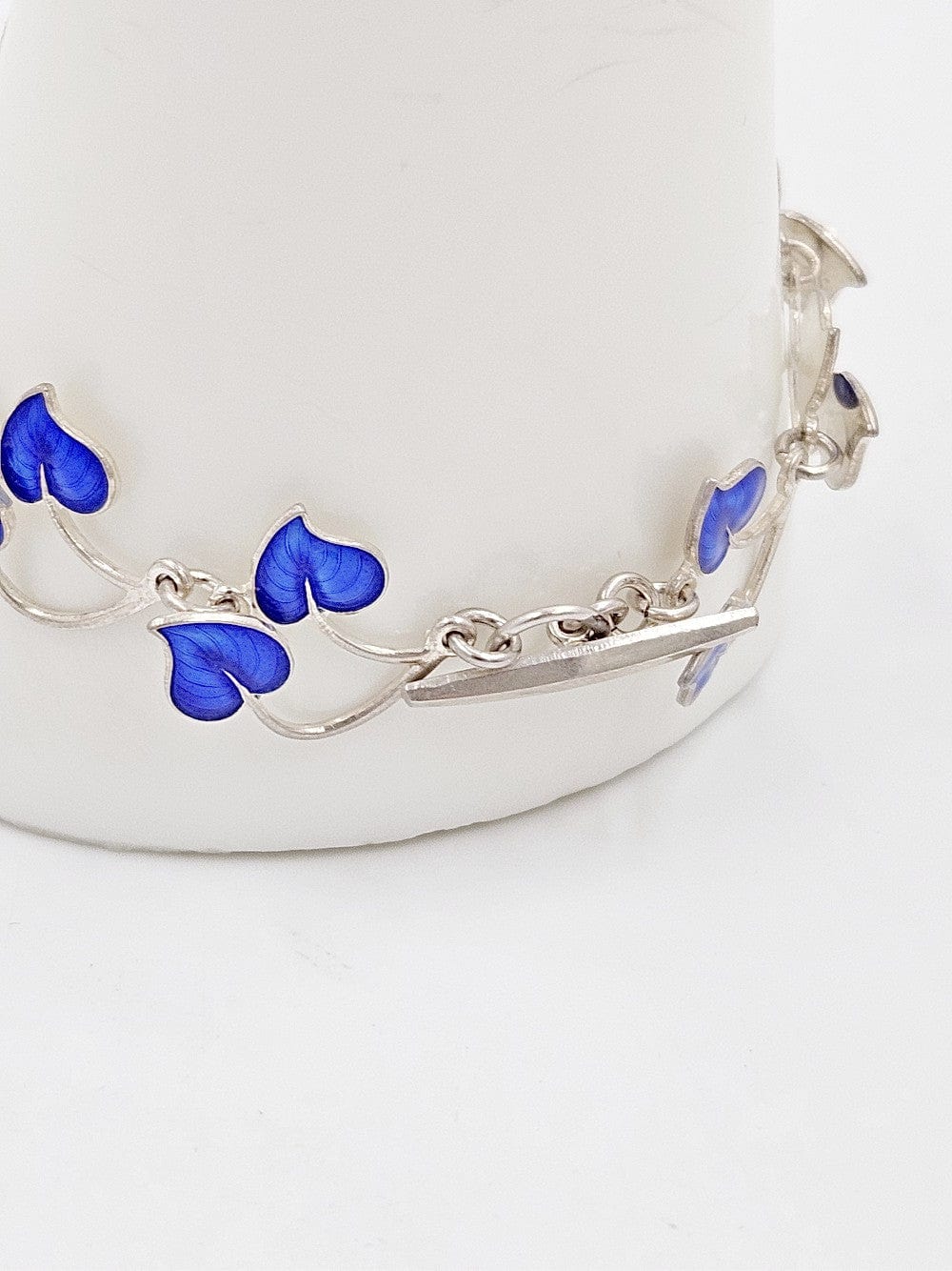 Volmer Bahner Jewelry Danish Designer Volmer Bahner Sterling & Enamel Flower Link Bracelet 1940s