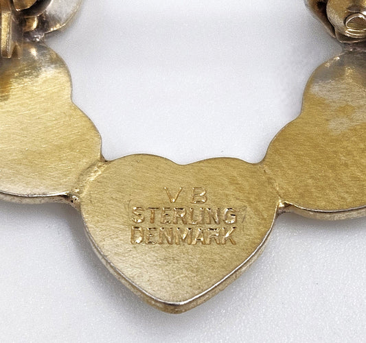 Volmer Bahner Jewelry Danish Designer Volmer Bahner Sterling & Enamel Hearts Brooch Circa 1950s