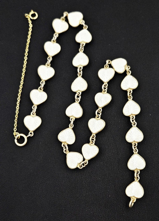 Volmer Bahner Jewelry Danish Designer Volmer Bahner Sterling & Enamel Hearts Necklace 1950s