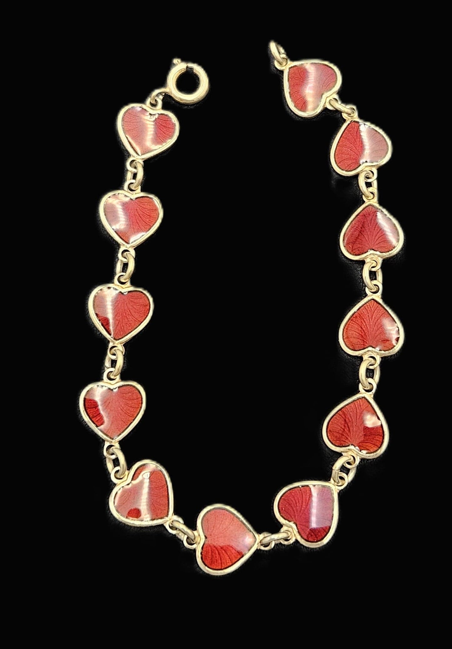 Volmer Bahner Jewelry Danish Volmer Bahner Sterling & Red Enamel Hearts Link Bracelet Circa 1940s