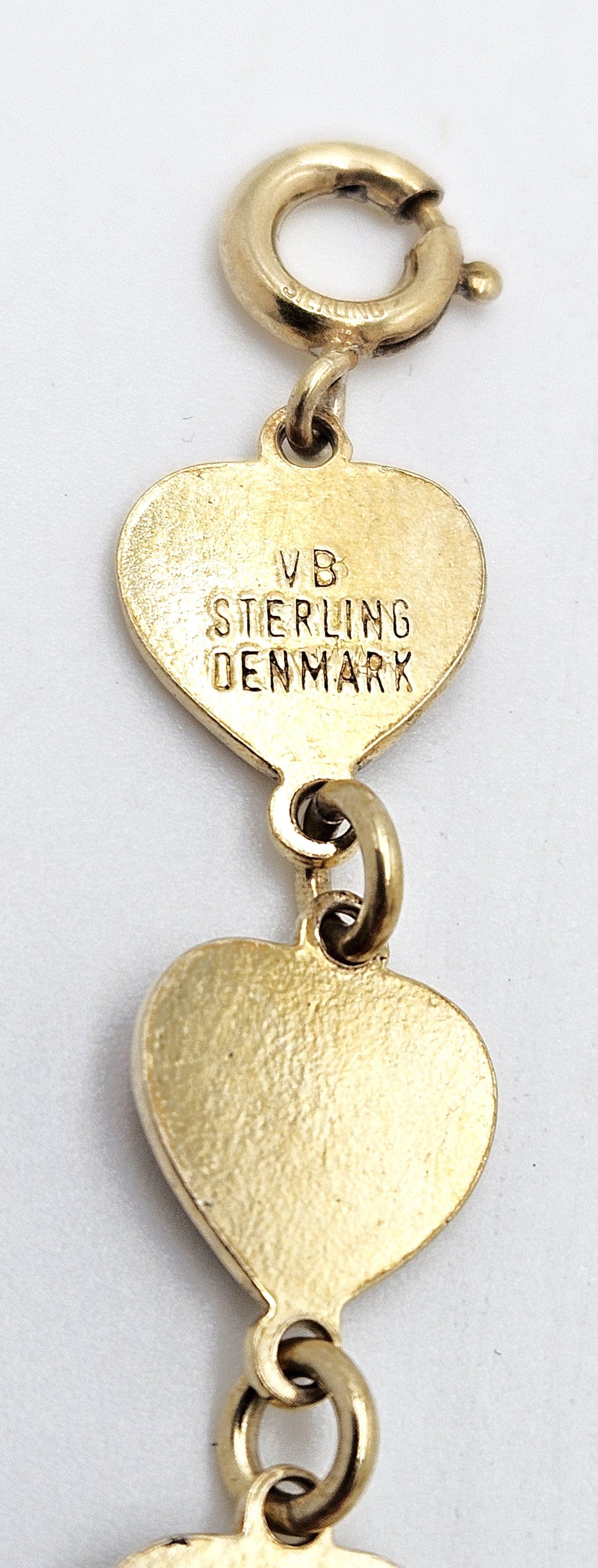 Volmer Bahner Jewelry Danish Volmer Bahner Sterling & Red Enamel Hearts Link Bracelet Circa 1940s