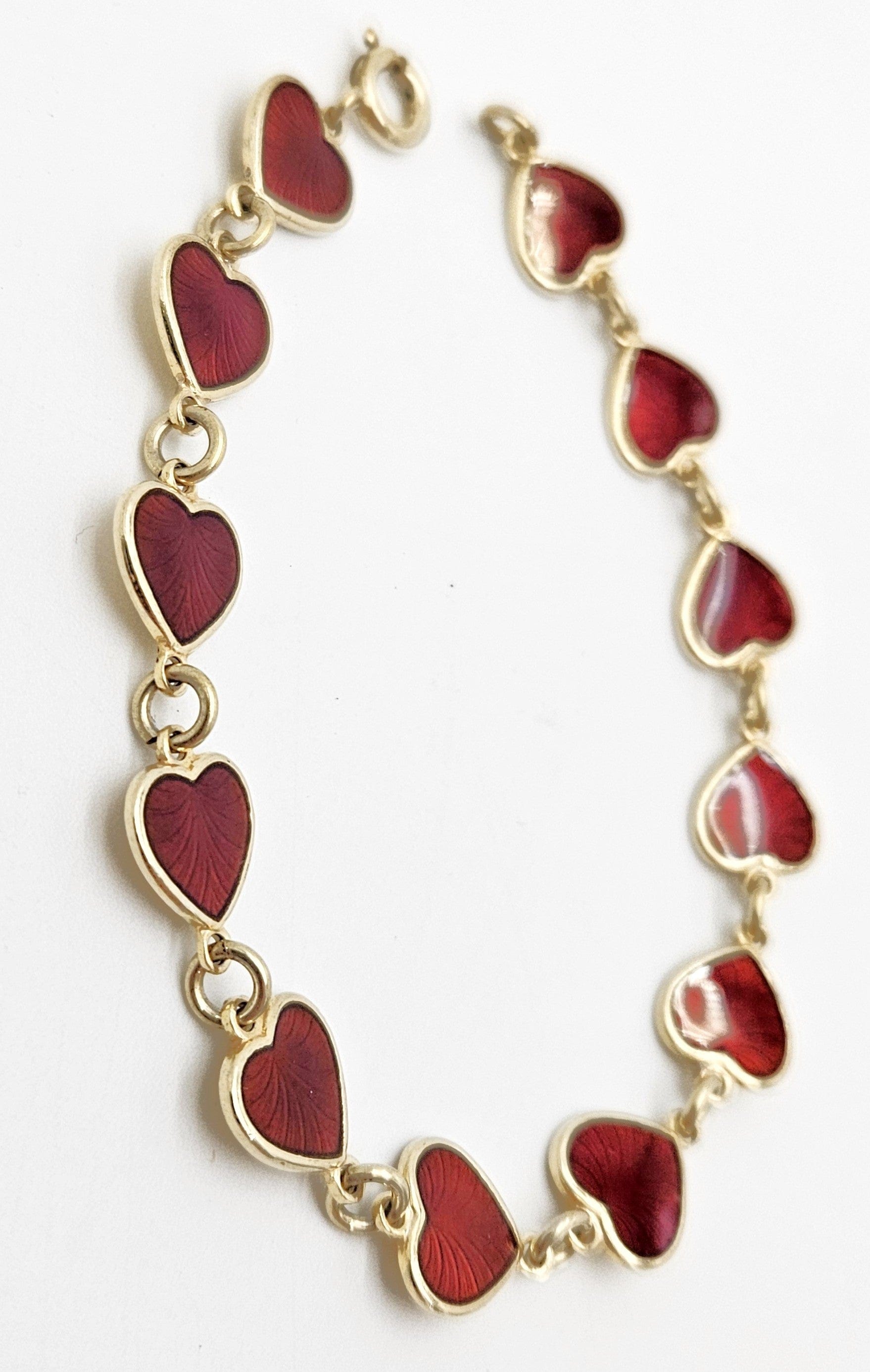 Volmer Bahner Jewelry Danish Volmer Bahner Sterling & Red Enamel Hearts Link Bracelet Circa 1940s