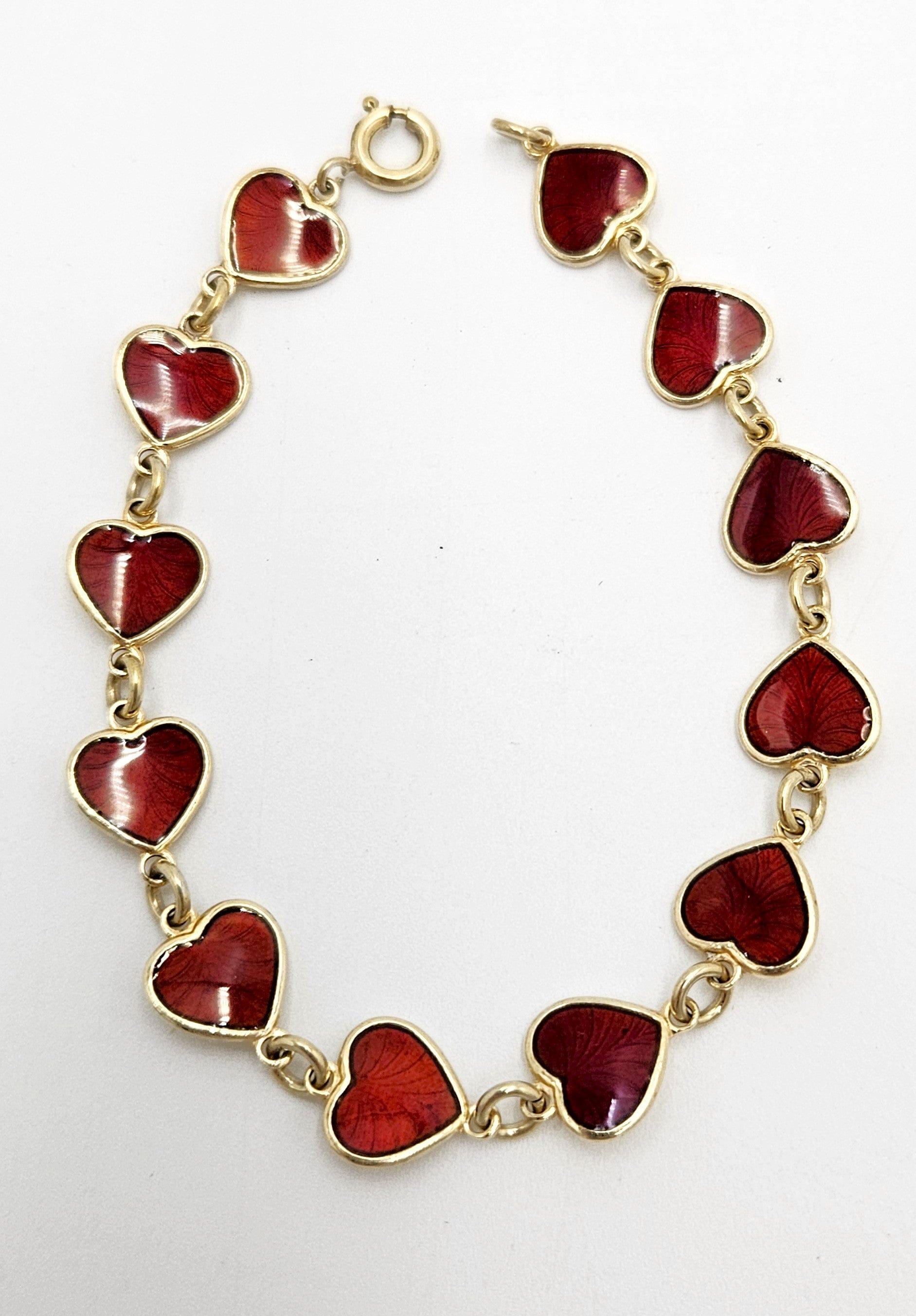 Volmer Bahner Jewelry Danish Volmer Bahner Sterling & Red Enamel Hearts Link Bracelet Circa 1940s