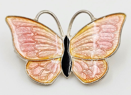 Volmer Bahner Jewelry Denmark Volmer Bahner Sterling Petite Pink Enamel Butterfly Brooch C. 1950s