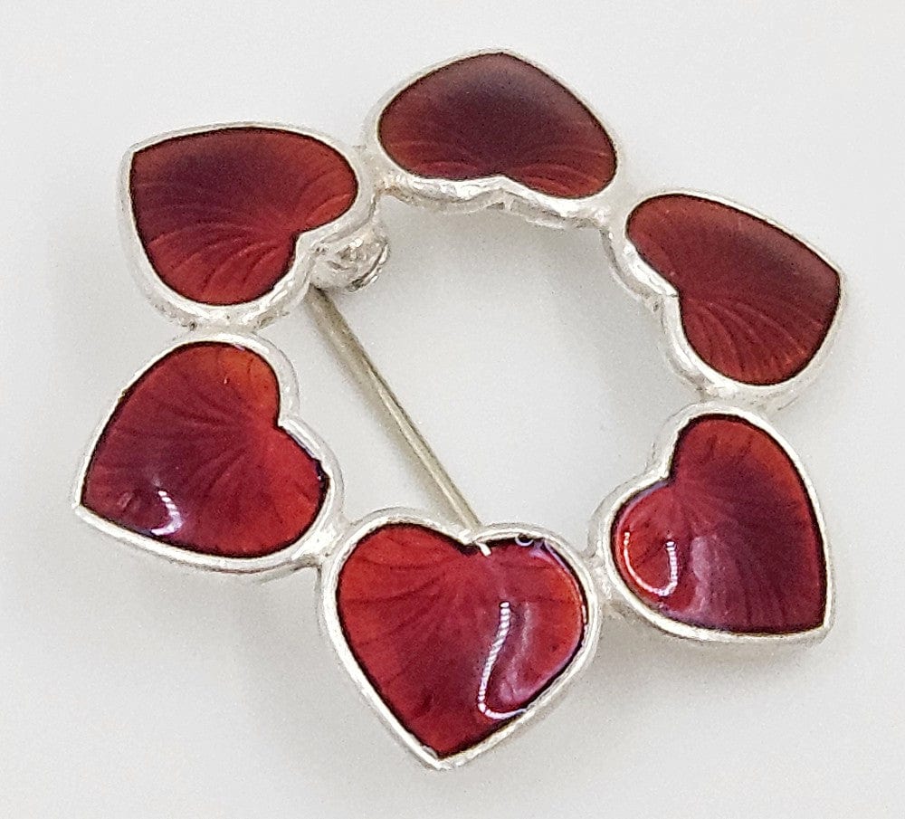 Volmer Bahner Jewelry Denmark Volmer Bahner Sterling Silver Enamel Hearts Circle Brooch 1950s