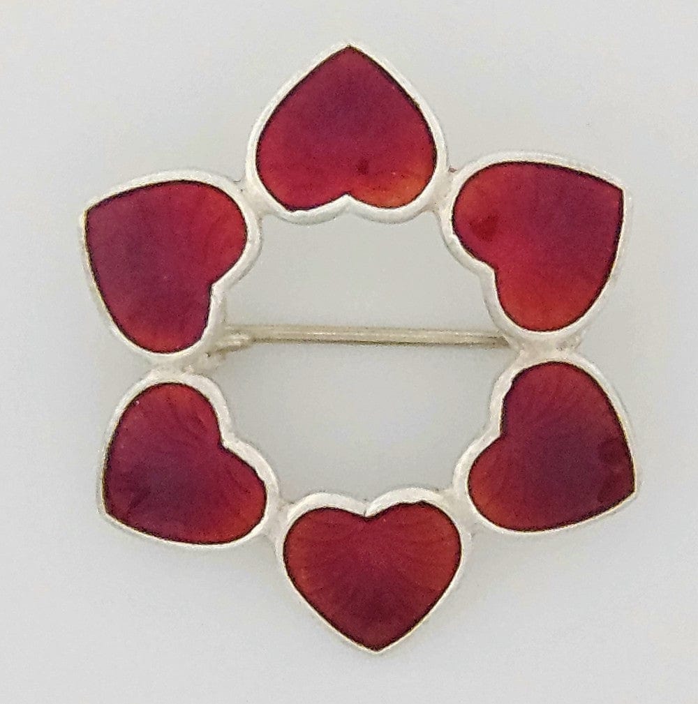 Volmer Bahner Jewelry Denmark Volmer Bahner Sterling Silver Enamel Hearts Circle Brooch 1950s