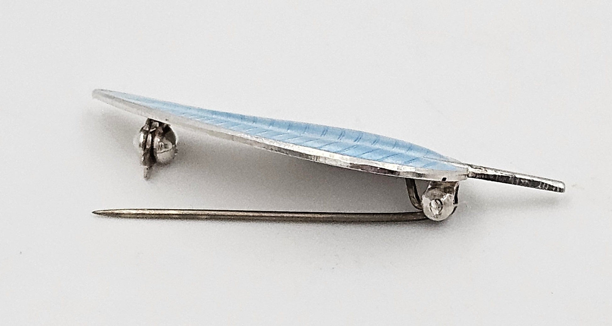 Volmer Bahner Jewelry Volmer Bahner Denmark Sterling Lt Blue Enamel Leaf or Feather Brooch 1950s