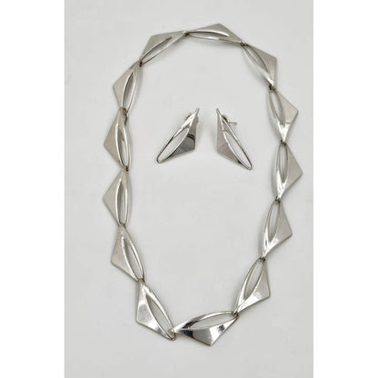 Warmind Jewelry Rare Poul WARMIND Denmark Sterling Modernist Necklace Earrings Set 1960&