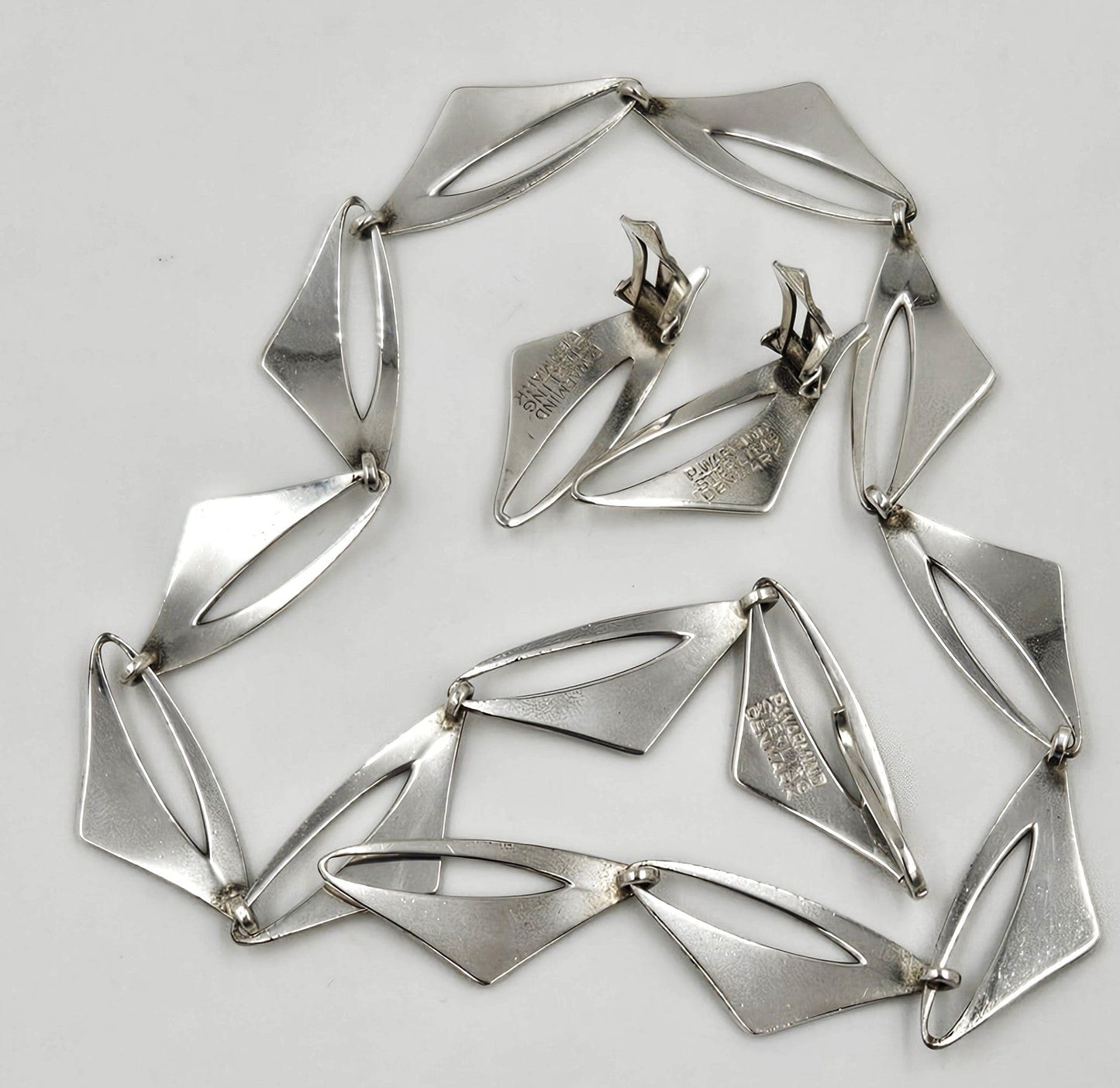 Warmind Jewelry Rare Poul WARMIND Denmark Sterling Modernist Necklace Earrings Set 1960's