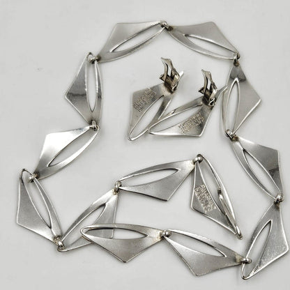 Warmind Jewelry Rare Poul WARMIND Denmark Sterling Modernist Necklace Earrings Set 1960&