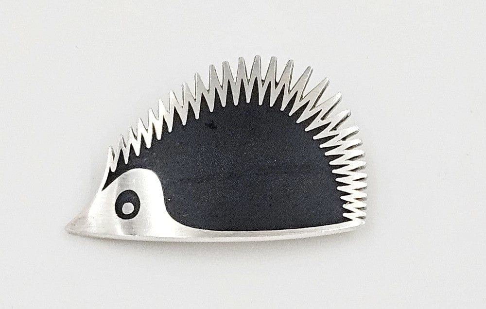 Warmind Jewelry Superb Warmind Denmark Sterling Black Enamel Modernist Porcupine Brooch