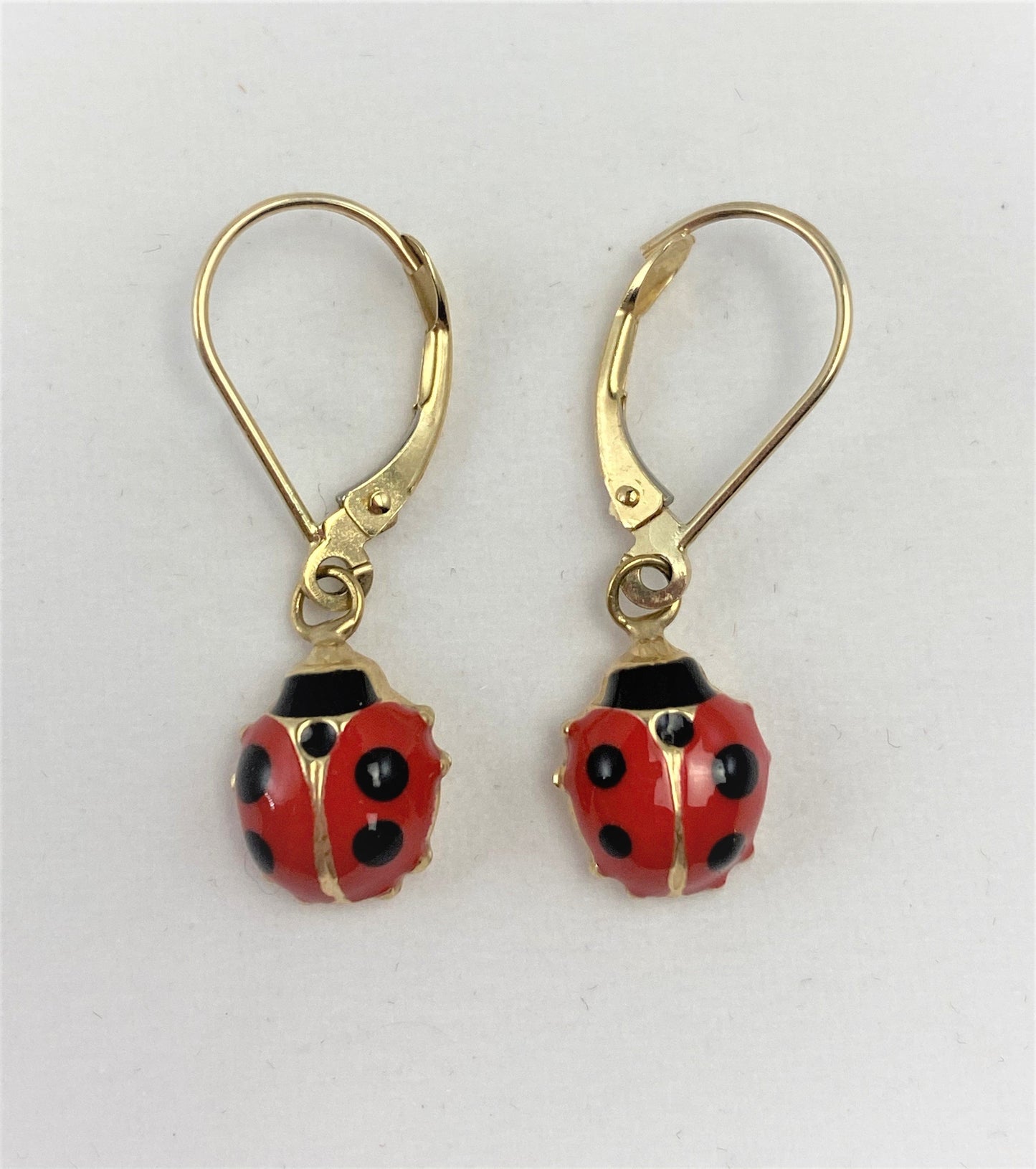 14k Gold Jewelry Designer 14KT & Guilloche Enamel Ladybug Necklace & Earrings Demi Parure Set