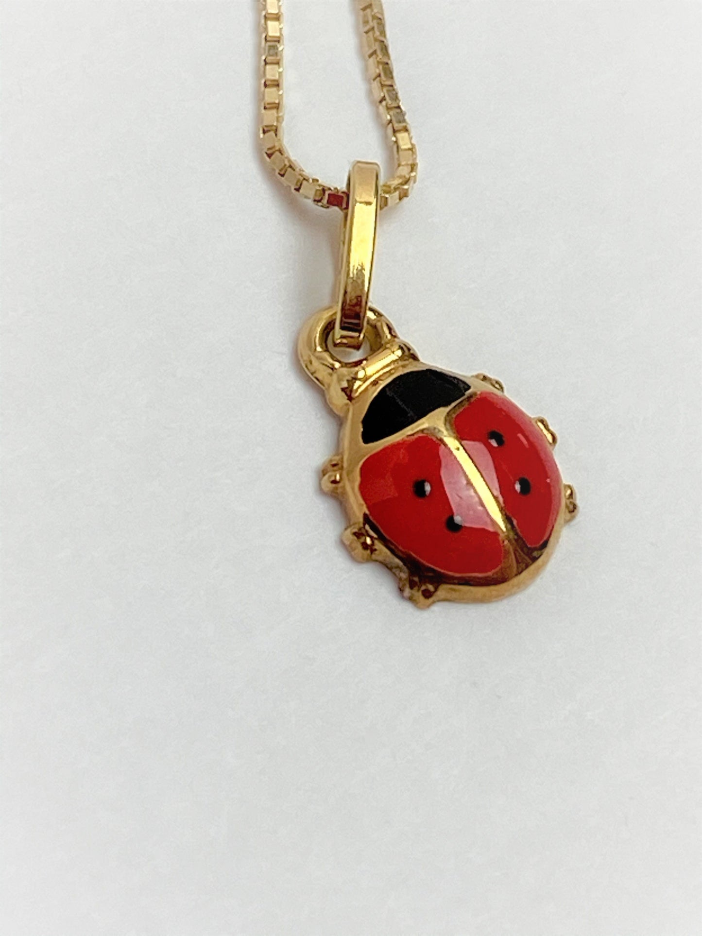 14k Gold Jewelry Designer 14KT & Guilloche Enamel Ladybug Necklace & Earrings Demi Parure Set