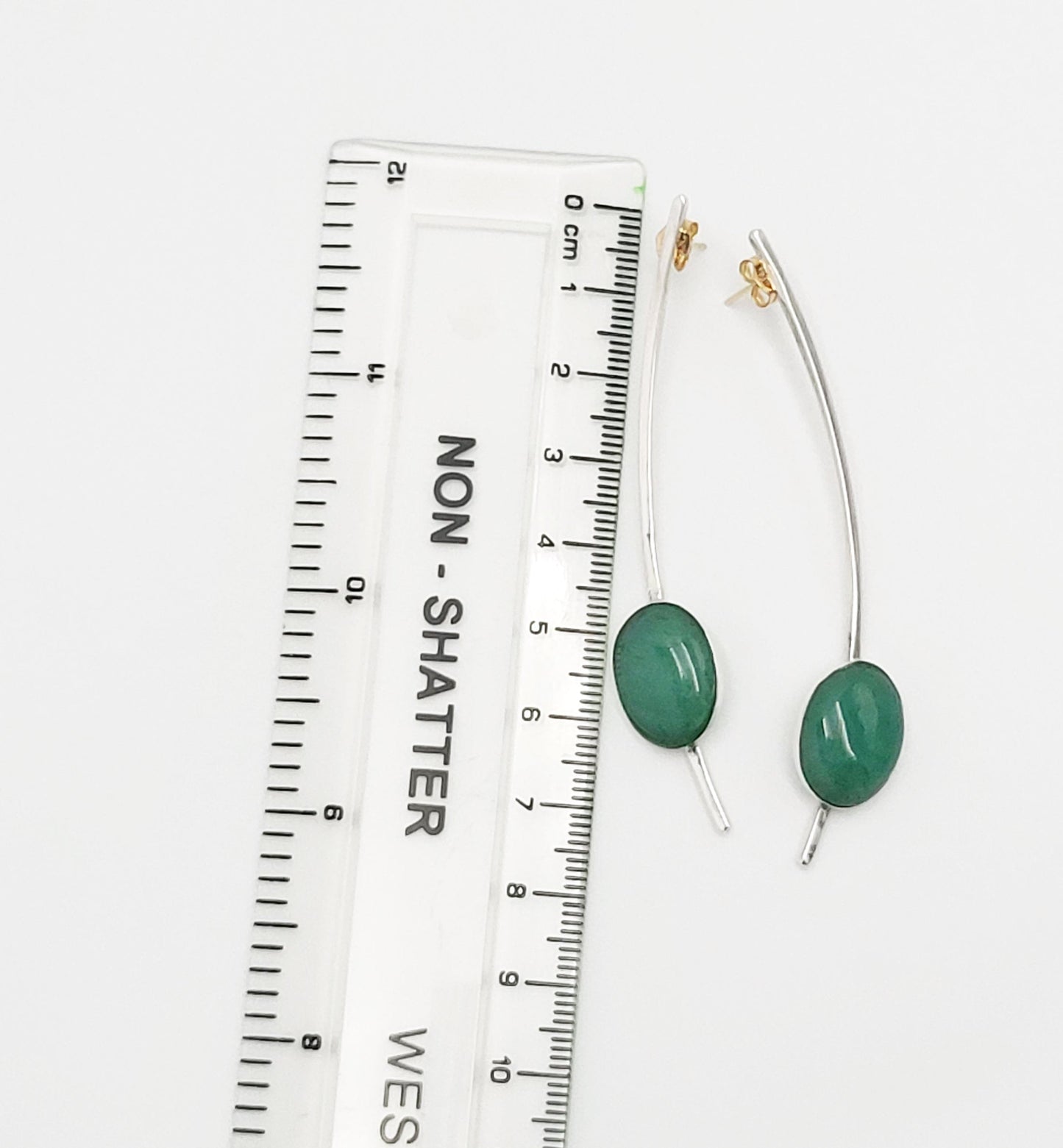 14k Jadeite Earrings Jewelry Superb Vintage Custom Estate 14K Gold Elongated Modernist Jadeite Earrings