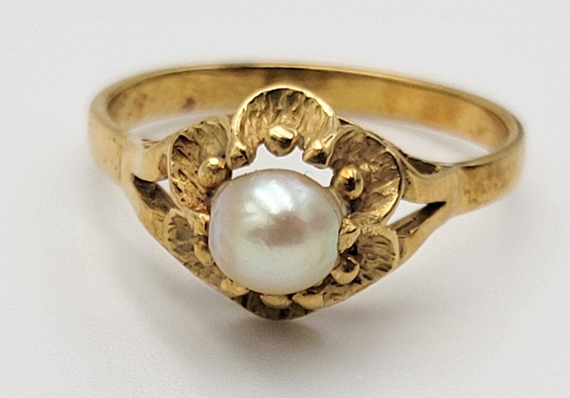 18k Gold Spain Jewelry Vintage Estate Spain Designer 18k Gold & Pearl Artisan Flower Top Cocktail Ring
