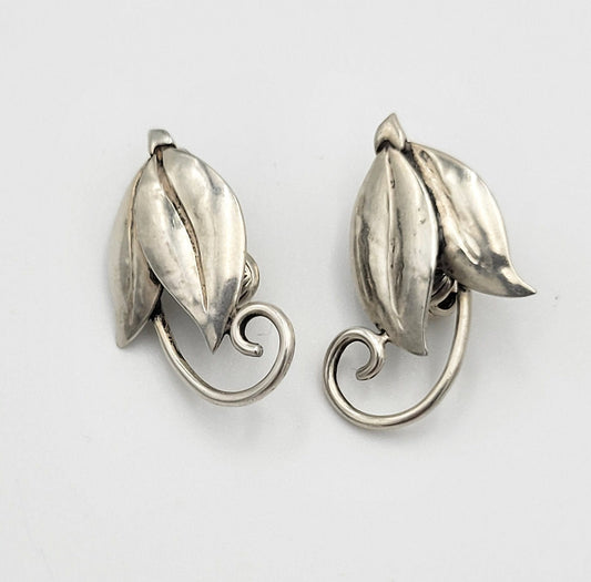 Joan Polsdorfer Jewelry 1950s Designer JoPoL Georg Jensen Modernist Sterling Flower Earrings #317 RARE!