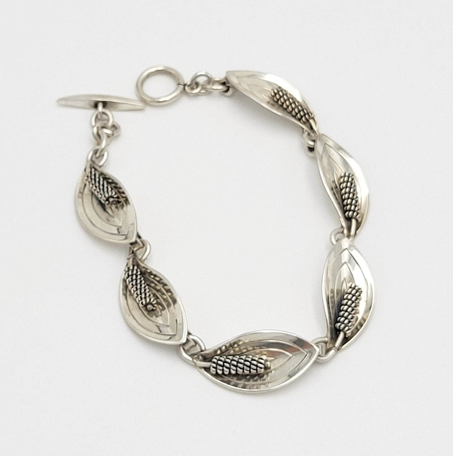 A & K Denmark Jewelry Modernist Sterling 3-D Calle Lily Flower Links Bracelet by Aarre & Krogh Denmark 1960s