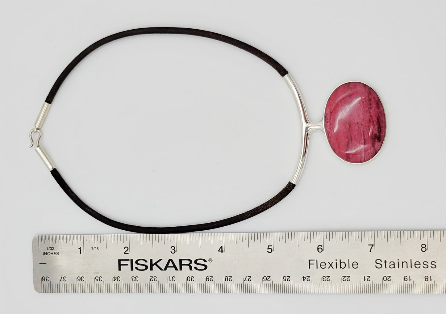 Aanund Havstad Jewelry Norway Aanund Havstad Sterling Dark Pink Agate Modernist Necklace 1970s